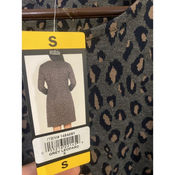 New Original Nicole Miller Women’s ¾ Sleeve Dress with Pockets Small Grey Leopar - Picture 3 of 5
